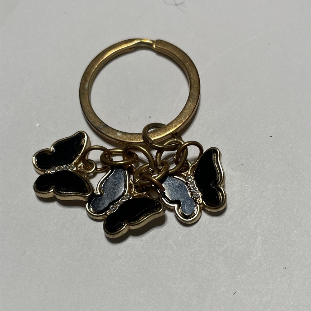 Gold Keyring with Black Butterfly Charms